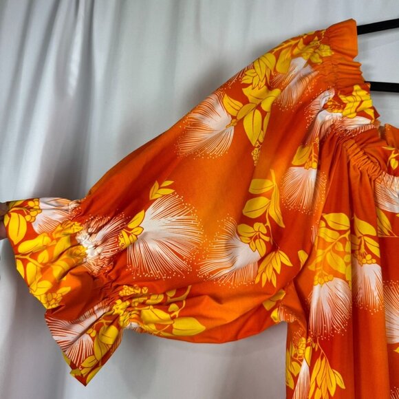 Vtg Good Times Made in Hawaii Tropical Muumuu Maxi Dress Orange Yellow 4XL - Picture 2 of 7